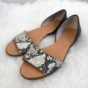 J. Crew Morgan snakeskin open toe flat